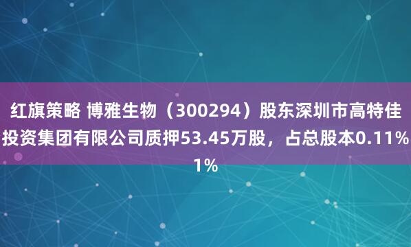 红旗策略 博雅生物（300294）股东深圳市高特佳投资集团有限公司质押53.45万股，占总股本0.11%
